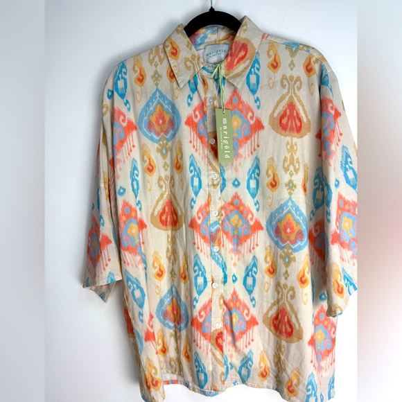 Victoria Dunn Marigold Colorful Patterned Button-Up Shirt size medium. NWT - Picture 1 of 2